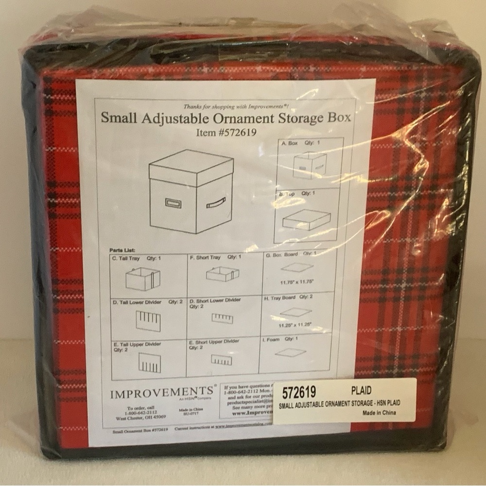 NIP HSN IMPROVEMENTS PLAID ADJUSTABLE ORNAMENT STORAGE